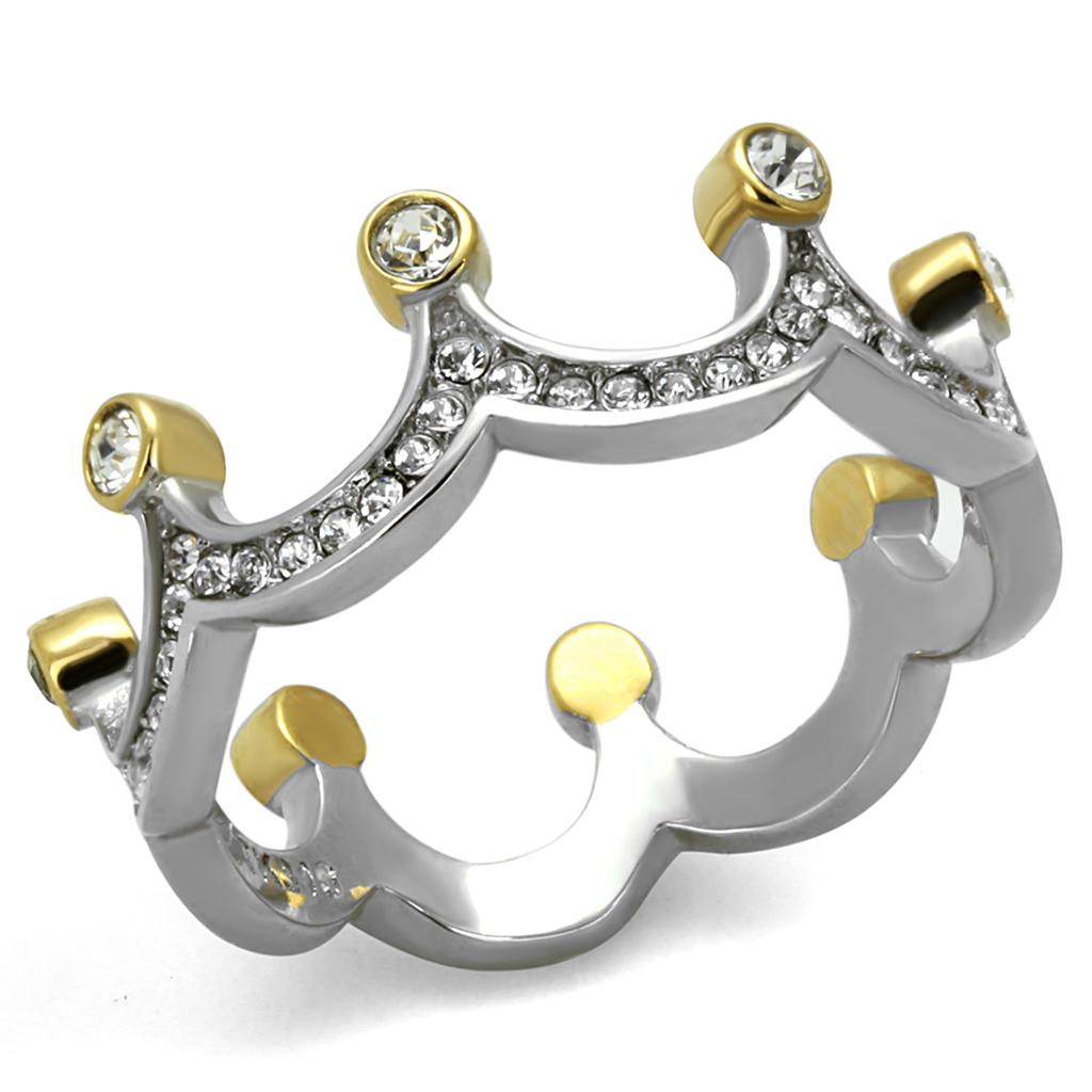 TK2258 - Two-Tone IP Gold (Ion Plating) Stainless Steel Ring with Top Grade Crystal  in Clear-0