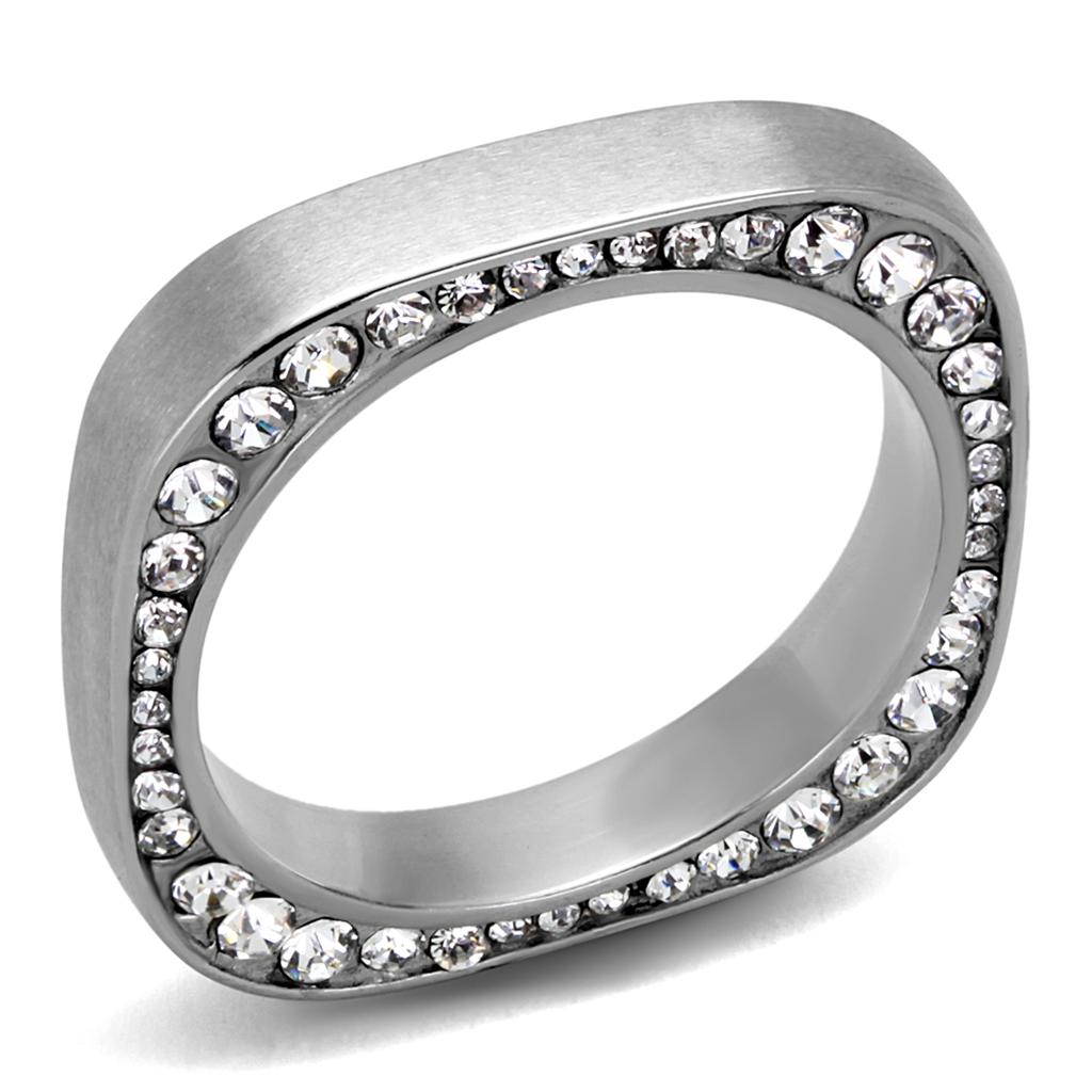 TK2261 - High polished (no plating) Stainless Steel Ring with Top Grade Crystal  in Clear-0