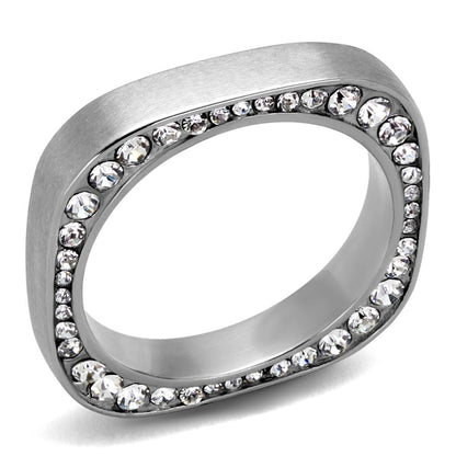 TK2261 - High polished (no plating) Stainless Steel Ring with Top Grade Crystal  in Clear-0