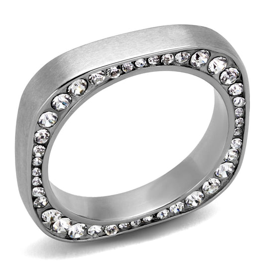 TK2261 - High polished (no plating) Stainless Steel Ring with Top Grade Crystal  in Clear-0
