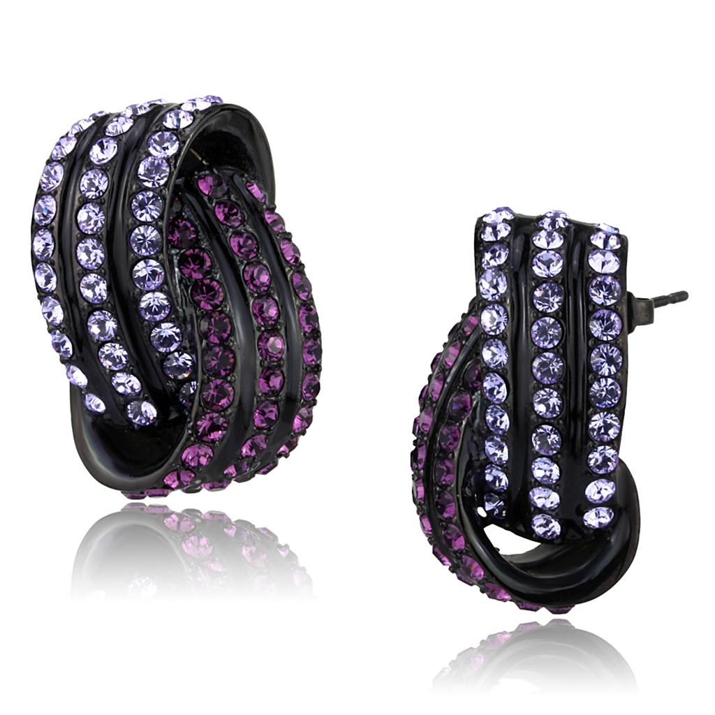 TK2269 - IP Black(Ion Plating) Stainless Steel Earrings with Top Grade Crystal  in Multi Color-0