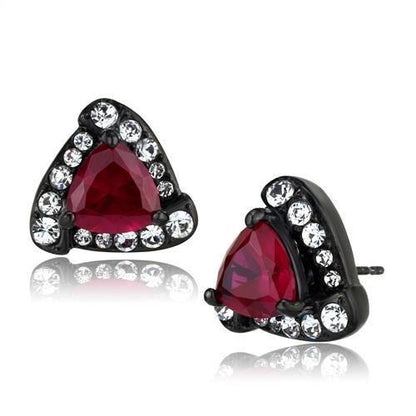 TK2272 - IP Black(Ion Plating) Stainless Steel Earrings with AAA Grade CZ  in Ruby-0