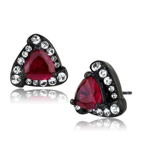 TK2272 - IP Black(Ion Plating) Stainless Steel Earrings with AAA Grade CZ  in Ruby-0