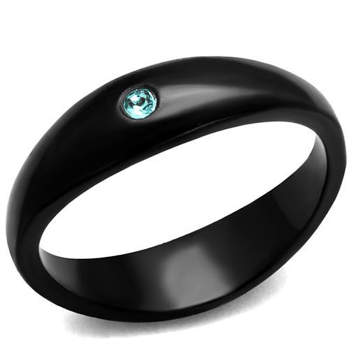 TK2274 - IP Black(Ion Plating) Stainless Steel Ring with Top Grade Crystal  in Light Sapphire-0