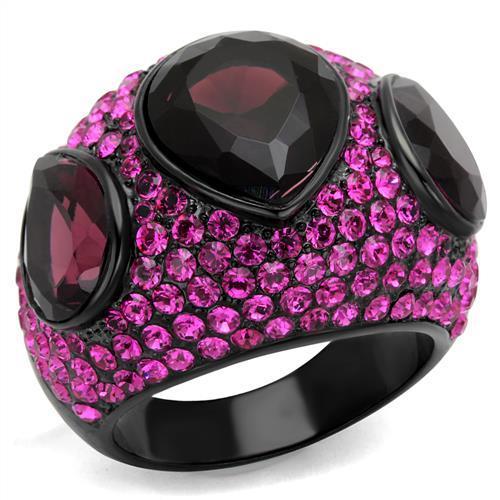 TK2276 - IP Black(Ion Plating) Stainless Steel Ring with Synthetic Synthetic Glass in Amethyst-0