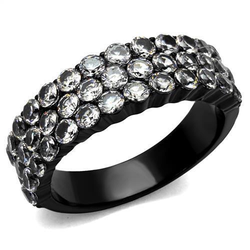 TK2277 - IP Black(Ion Plating) Stainless Steel Ring with AAA Grade CZ  in Clear-0