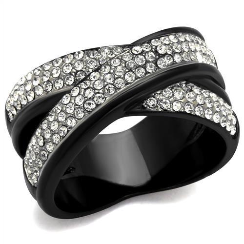 TK2278 - Two-Tone IP Black (Ion Plating) Stainless Steel Ring with Top Grade Crystal  in Clear-0