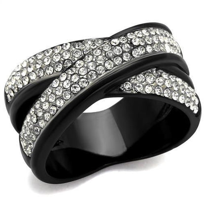 TK2278 - Two-Tone IP Black (Ion Plating) Stainless Steel Ring with Top Grade Crystal  in Clear-0