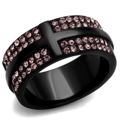 TK2280 - IP Black(Ion Plating) Stainless Steel Ring with Top Grade Crystal  in Light Amethyst-0