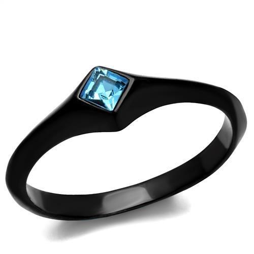TK2284 - IP Black(Ion Plating) Stainless Steel Ring with Top Grade Crystal  in Sea Blue-0