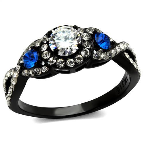TK2286 - Two-Tone IP Black (Ion Plating) Stainless Steel Ring with AAA Grade CZ  in Clear-0