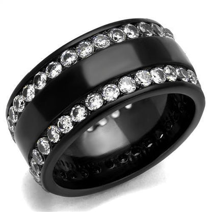 TK2290 - IP Black(Ion Plating) Stainless Steel Ring with AAA Grade CZ  in Clear-0