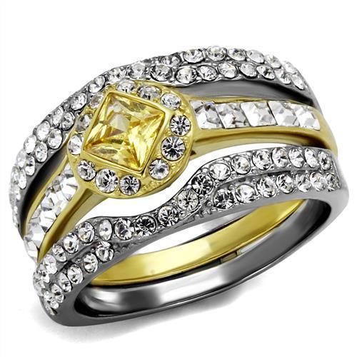 TK2291 - Two-Tone IP Gold (Ion Plating) Stainless Steel Ring with AAA Grade CZ  in Topaz-0