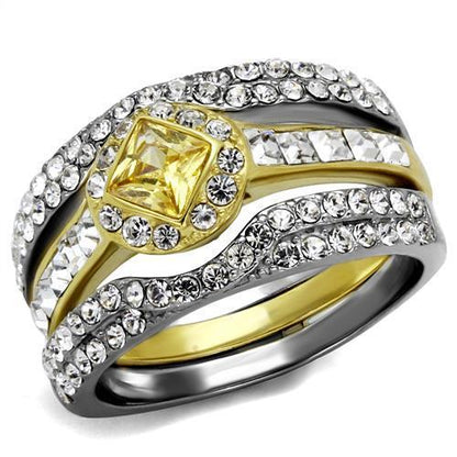 TK2291 - Two-Tone IP Gold (Ion Plating) Stainless Steel Ring with AAA Grade CZ  in Topaz-0