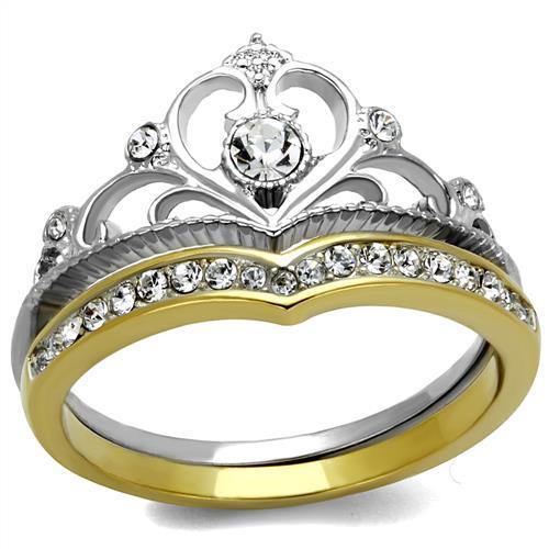 TK2294 - Two-Tone IP Gold (Ion Plating) Stainless Steel Ring with Top Grade Crystal  in Clear-0