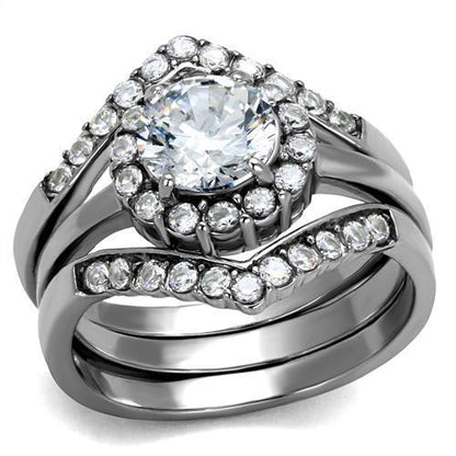 TK2297 - High polished (no plating) Stainless Steel Ring with AAA Grade CZ  in Clear-0