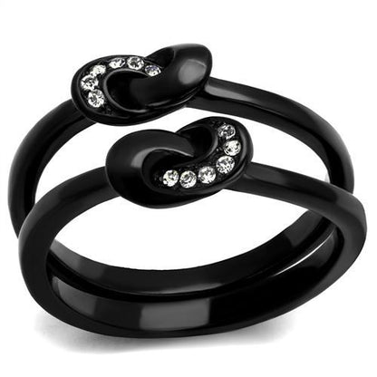 TK2300 - IP Black(Ion Plating) Stainless Steel Ring with Top Grade Crystal  in Clear-0