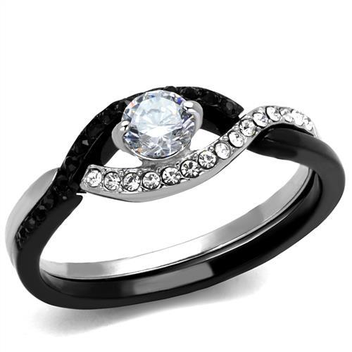 TK2301 - Two-Tone IP Black (Ion Plating) Stainless Steel Ring with AAA Grade CZ  in Clear-0