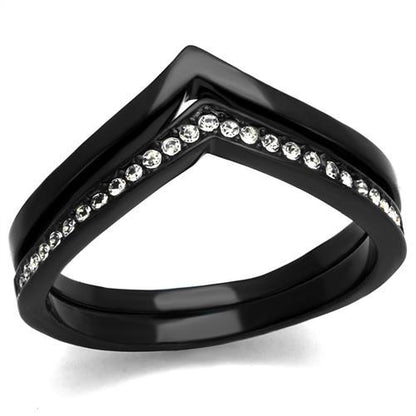 TK2302 - IP Black(Ion Plating) Stainless Steel Ring with Top Grade Crystal  in Clear-0