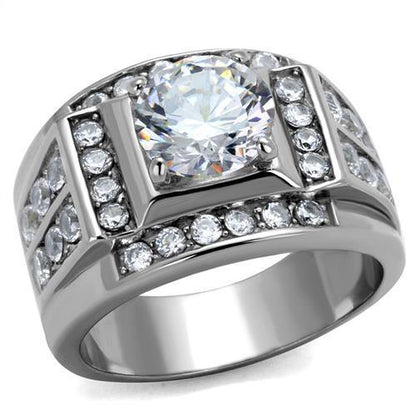 TK2305 - High polished (no plating) Stainless Steel Ring with AAA Grade CZ  in Clear-0
