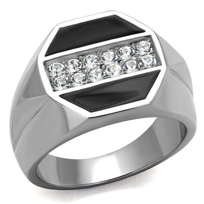 TK2309 - High polished (no plating) Stainless Steel Ring with Top Grade Crystal  in Clear-0