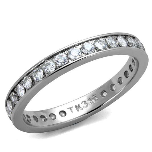 TK2343 - High polished (no plating) Stainless Steel Ring with AAA Grade CZ  in Clear-0