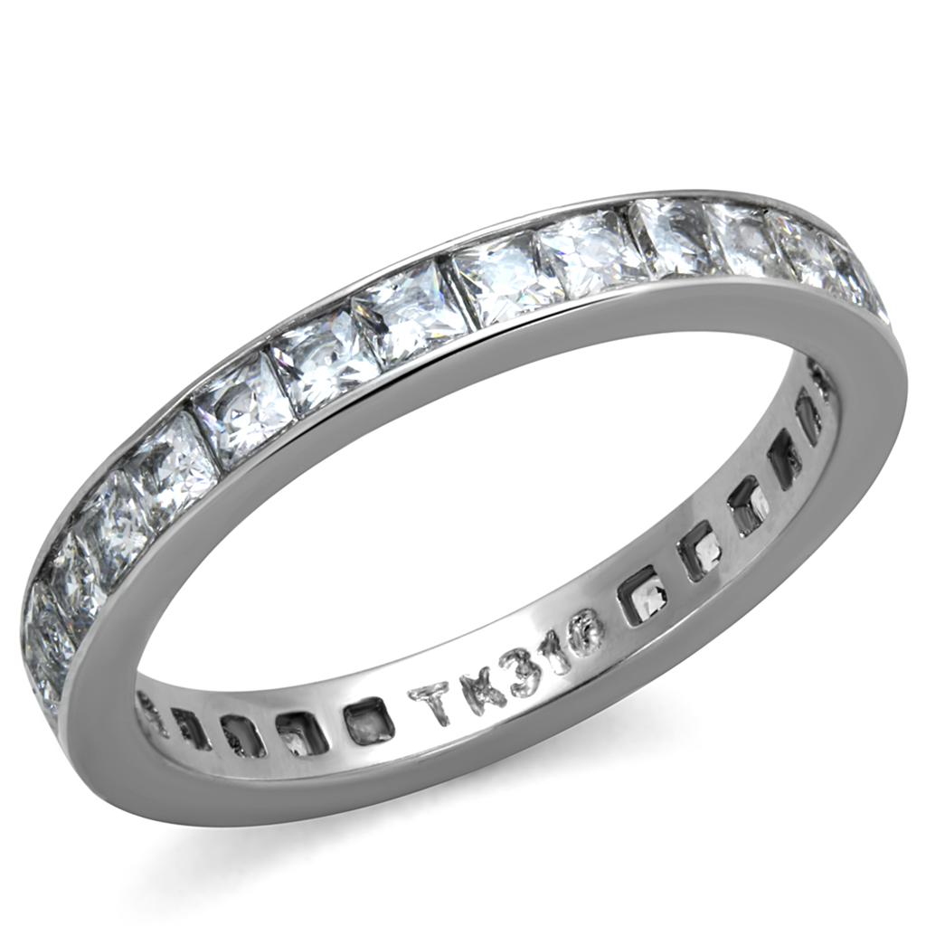 TK2344 - High polished (no plating) Stainless Steel Ring with AAA Grade CZ  in Clear-0
