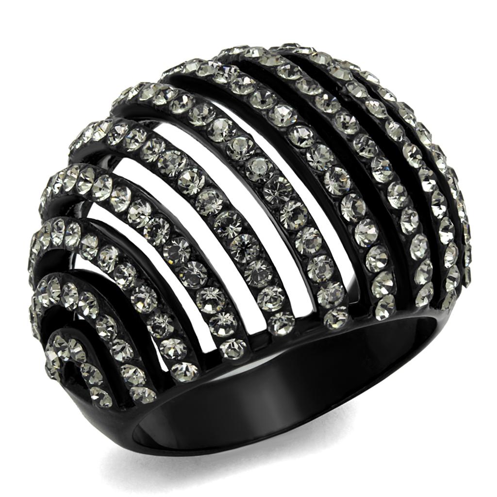 TK2345 - IP Black(Ion Plating) Stainless Steel Ring with Top Grade Crystal  in Black Diamond-0