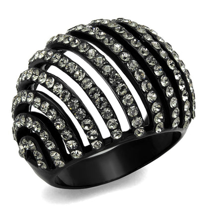 TK2345 - IP Black(Ion Plating) Stainless Steel Ring with Top Grade Crystal  in Black Diamond-0