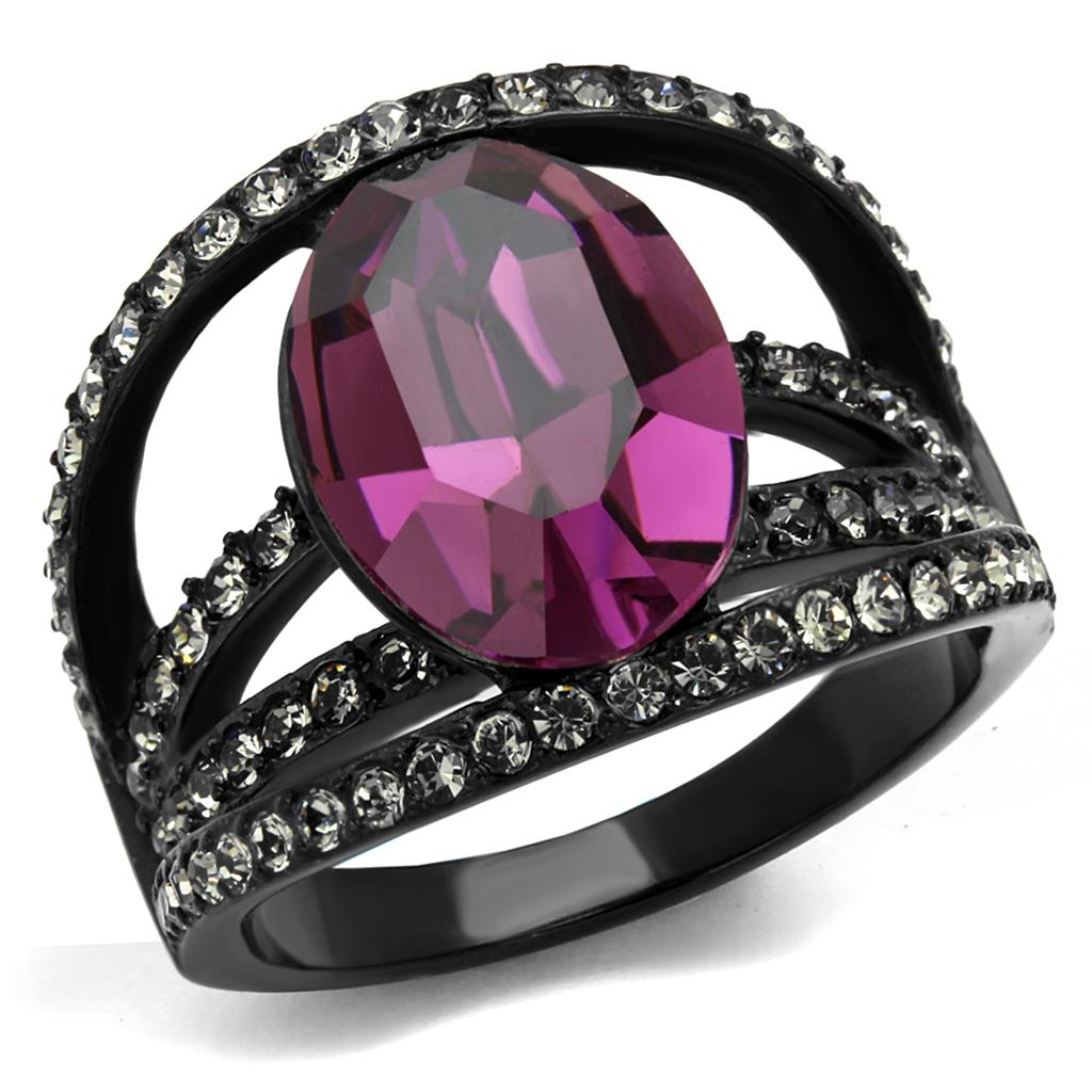 TK2348 - IP Black(Ion Plating) Stainless Steel Ring with Top Grade Crystal  in Amethyst-0