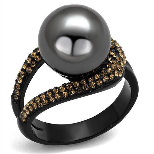 TK2350 - IP Black(Ion Plating) Stainless Steel Ring with Synthetic Pearl in Gray-0