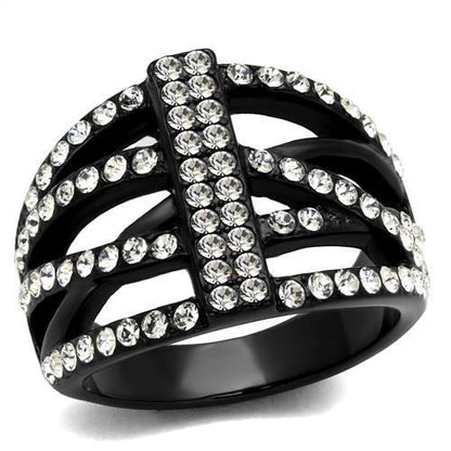 TK2354 - IP Black(Ion Plating) Stainless Steel Ring with Top Grade Crystal  in Clear-0