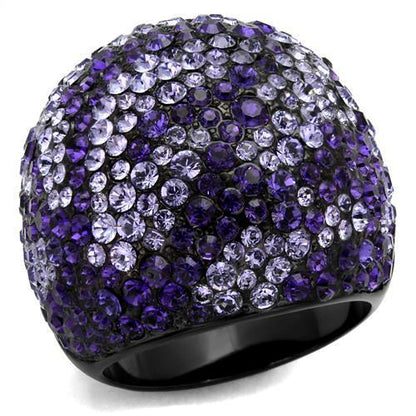 TK2358 - IP Black(Ion Plating) Stainless Steel Ring with Top Grade Crystal  in Tanzanite-0