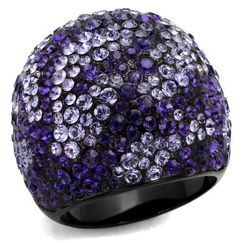 TK2358 - IP Black(Ion Plating) Stainless Steel Ring with Top Grade Crystal  in Tanzanite-0