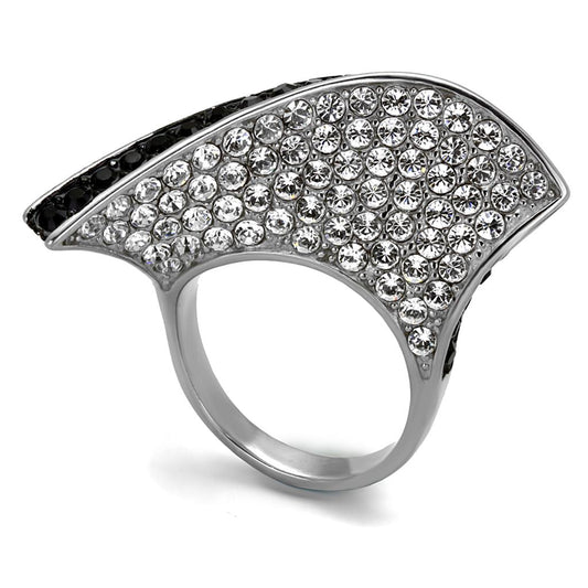TK2361 - Two-Tone IP Black (Ion Plating) Stainless Steel Ring with Top Grade Crystal  in Jet-0