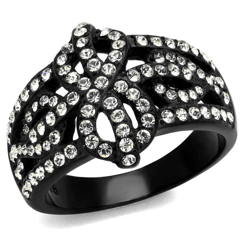 TK2363 - IP Black(Ion Plating) Stainless Steel Ring with Top Grade Crystal  in Clear-0