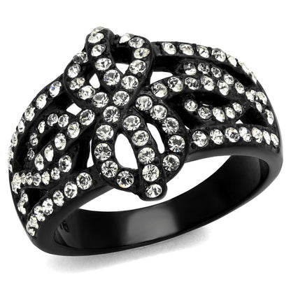 TK2363 - IP Black(Ion Plating) Stainless Steel Ring with Top Grade Crystal  in Clear-0