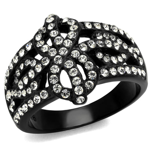 TK2363 - IP Black(Ion Plating) Stainless Steel Ring with Top Grade Crystal  in Clear-0