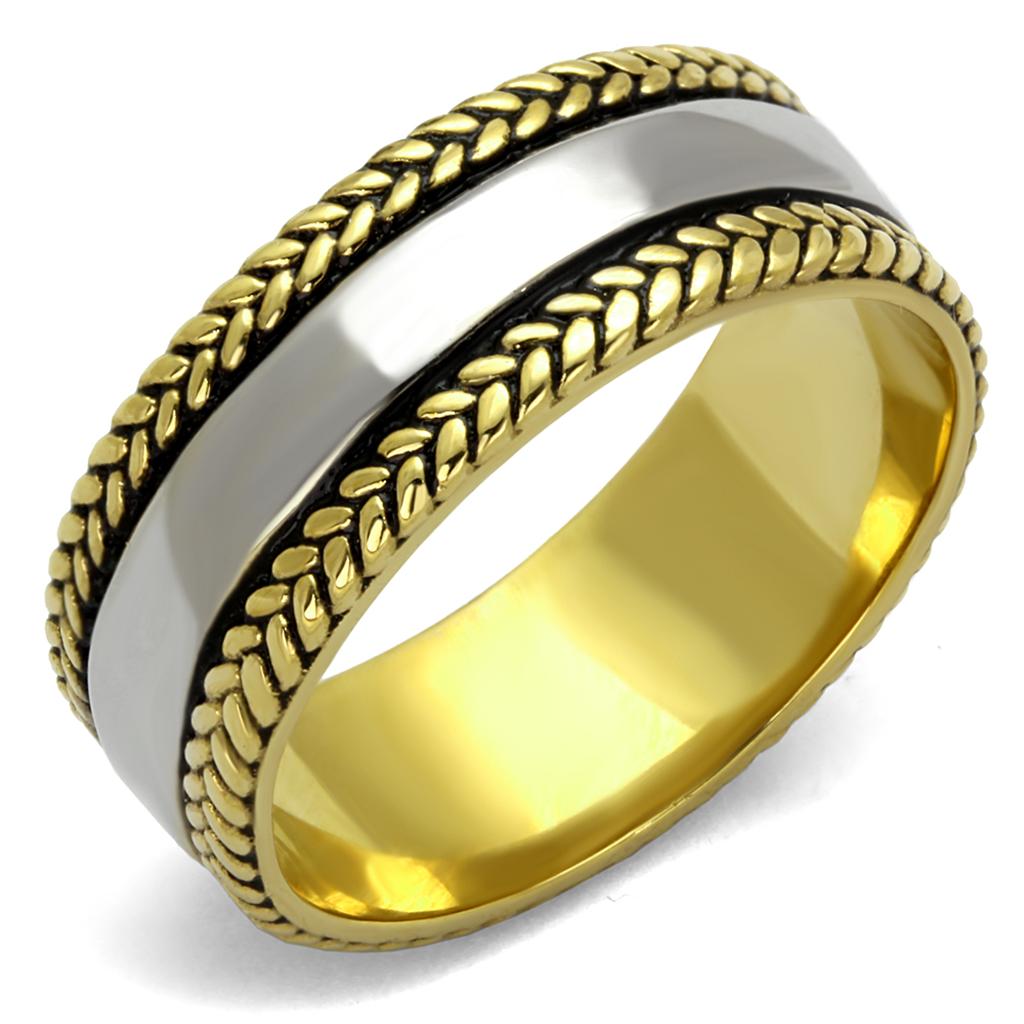 TK2375 - Two-Tone IP Gold (Ion Plating) Stainless Steel Ring with Epoxy  in Jet-0