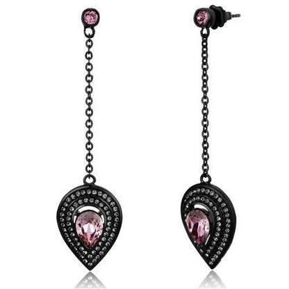 TK2380 - IP Black(Ion Plating) Stainless Steel Earrings with Top Grade Crystal  in Light Rose-0