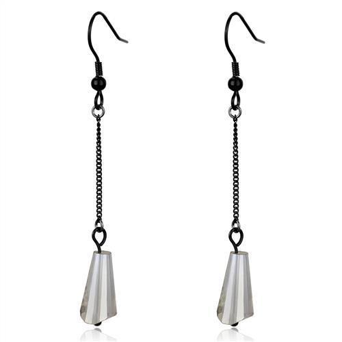 TK2381 - IP Black(Ion Plating) Stainless Steel Earrings with Synthetic Synthetic Glass in Clear-0