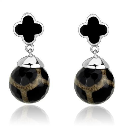 TK2383 - High polished (no plating) Stainless Steel Earrings with Synthetic Onyx in Multi Color-0