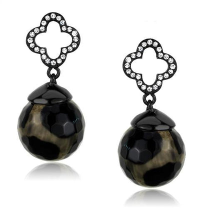 TK2384 - IP Black(Ion Plating) Stainless Steel Earrings with Synthetic Onyx in Multi Color-0