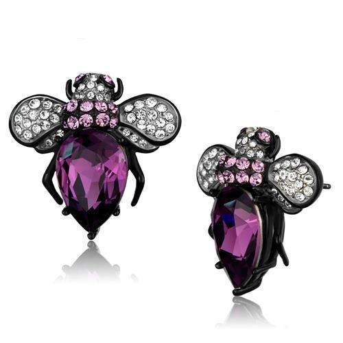 TK2385 - Two-Tone IP Black (Ion Plating) Stainless Steel Earrings with Top Grade Crystal in Amethyst-0