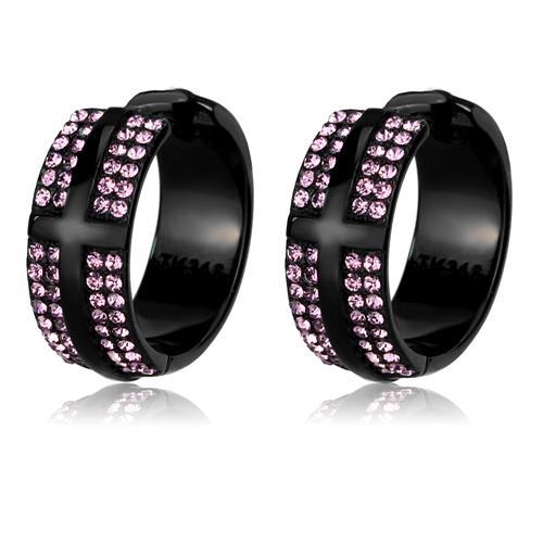TK2386 - IP Black(Ion Plating) Stainless Steel Earrings with Top Grade Crystal  in Light Amethyst-0