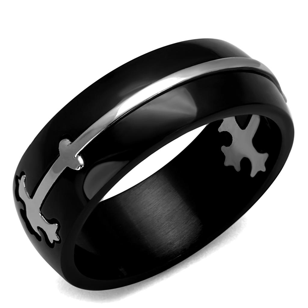 TK2392 - Two-Tone IP Black Stainless Steel Ring with No Stone-0
