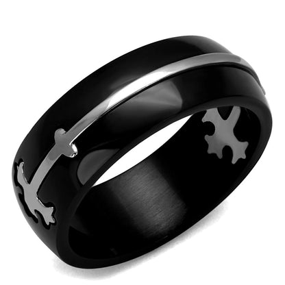 TK2392 - Two-Tone IP Black Stainless Steel Ring with No Stone-0