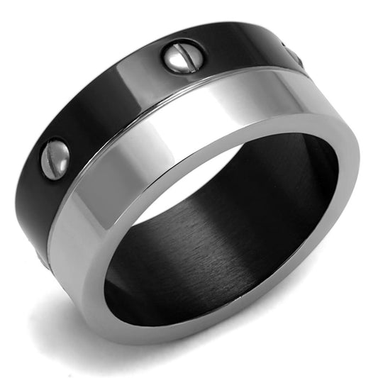 TK2397 - Two-Tone IP Black (Ion Plating) Stainless Steel Ring with No Stone-0