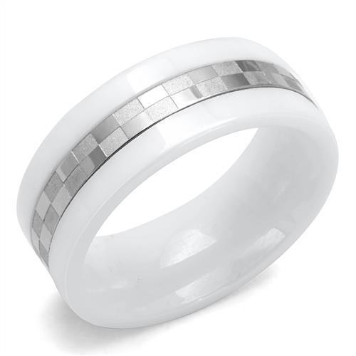 TK2403 - High polished (no plating) Stainless Steel Ring with Ceramic  in White-0