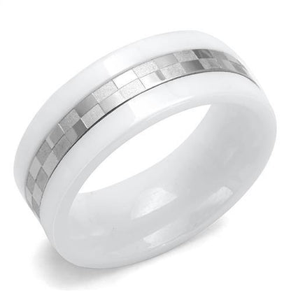 TK2403 - High polished (no plating) Stainless Steel Ring with Ceramic  in White-0